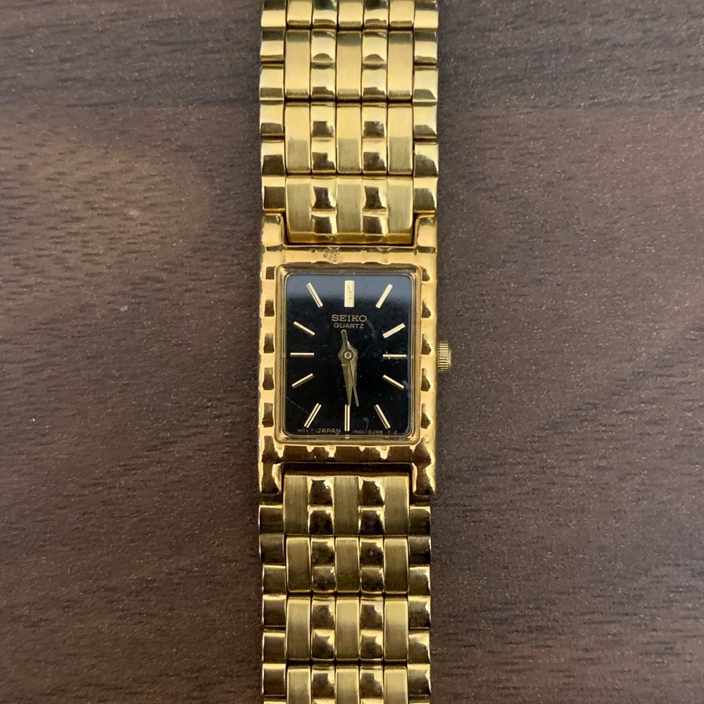 Seiko Gold-Tone Watch with Black Dial